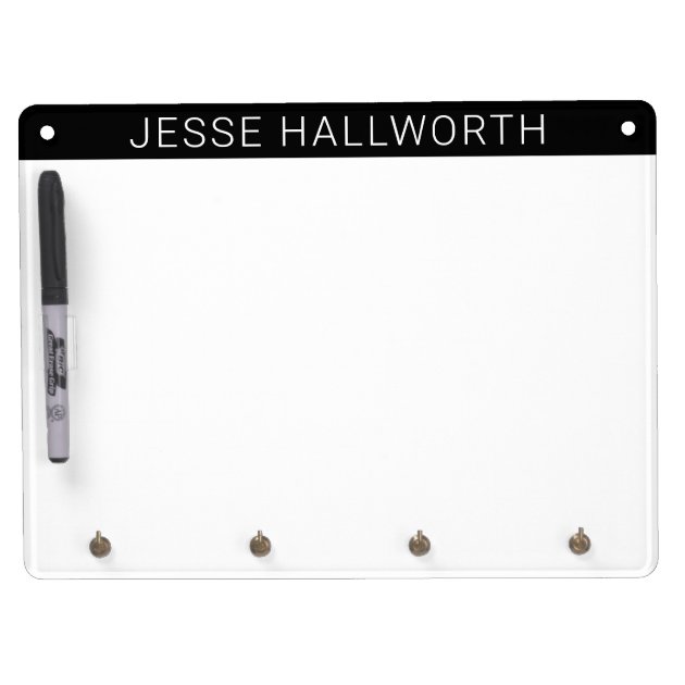 Modern White Name or Business on Black Dry Erase Board With